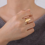 Adjustable Palestine map ring gold color design-a after wearing