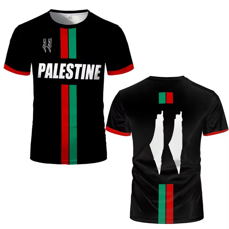 Palestine football jersey black front and back view
