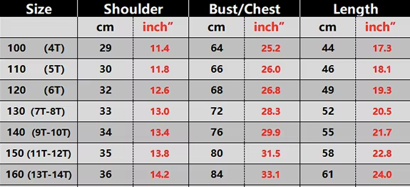 Kids size chart
